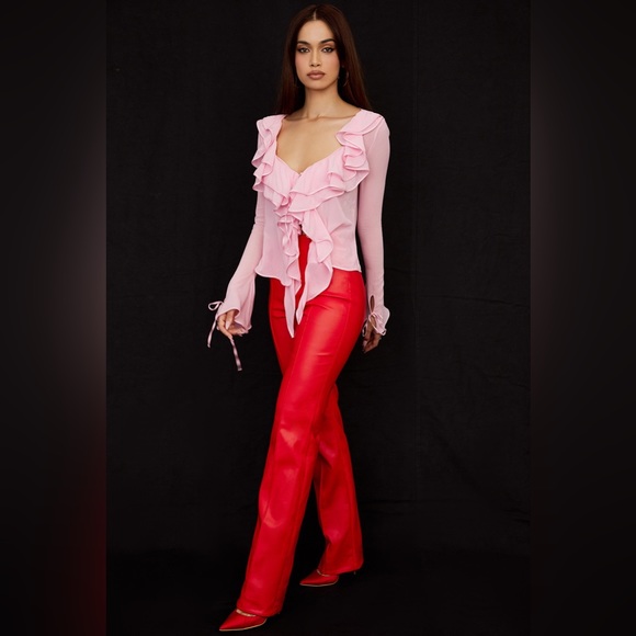 HOUSE OF CB 'Elenaora' Scarlet Vegan Leather Trousers - Picture 2 of 7